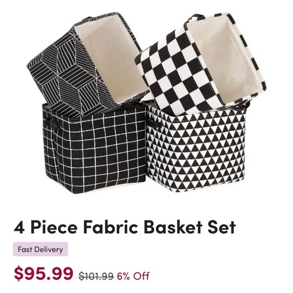NWT Sea Team Foldable Large Square Black/White Geometric Fabric Storage Bins Set - Picture 4 of 9